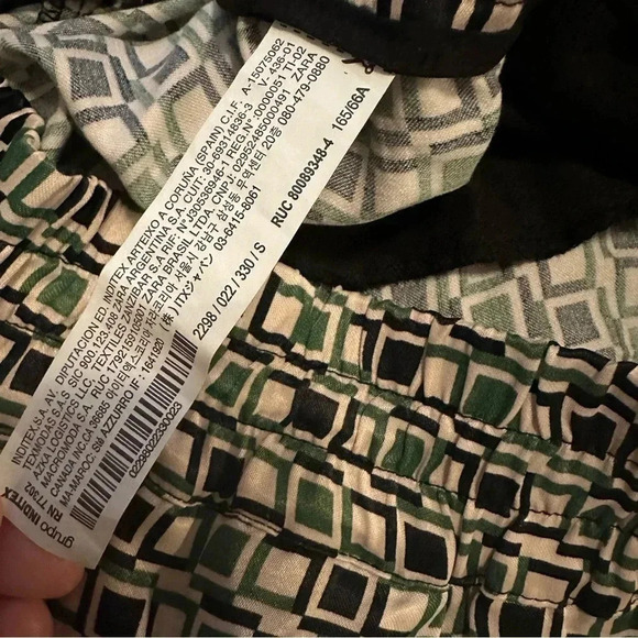 Zara geometric wide leg pants black cream green size S - Picture 7 of 7